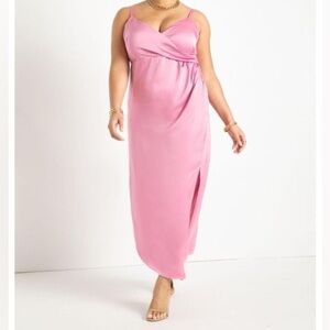 𝅺ELOQUII Satin Wrap Dress in Pink NWT
